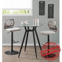 Lumisource BS-FL LGY+LGY Folia Mid-Century Modern Adjustable Barstool in Light Grey Wood and Light Grey Fabric 